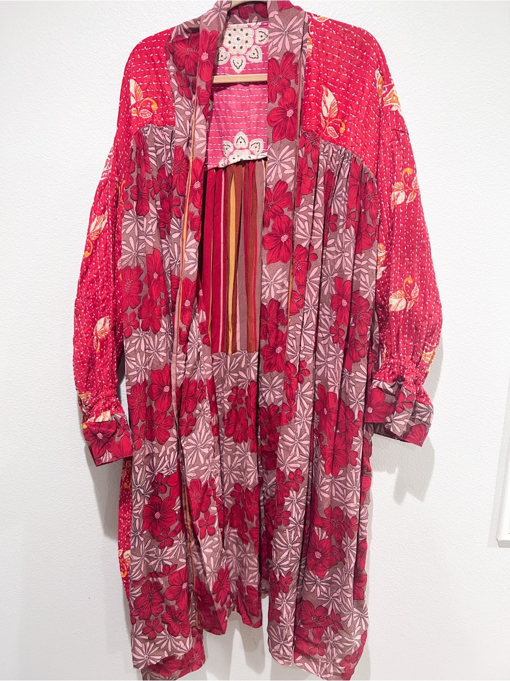 Kantha Bae Utopia Boho Patchwork Duster Red and Pink